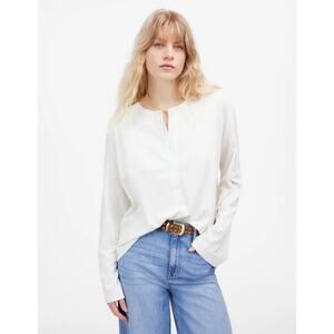 Madewell Relaxed Henley Long-Sleeve Tee WMNS M White Pullover Stretch Side Slit